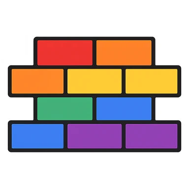 a vibrant brick wall where each brick is a different color from the LGBTQIA+ pride flag, clear separation between bricks, visually representing the pride flag colors sticker