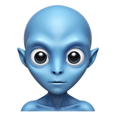 blue alien with big black eyes sticker