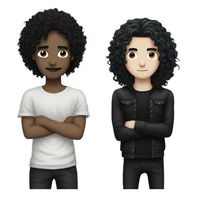 white goth guy with long black curly hair and black grunge guy with long black curly hair couple  sticker