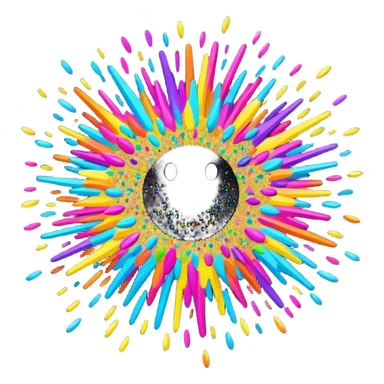 Black background with colorful glitter bursting through  sticker