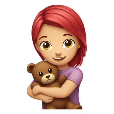 girl with cherry hair hugging a teddy bear sticker