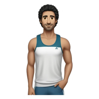 Black hair white Tunisian man in adidas tank top sticker