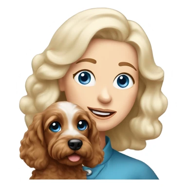 blue eyed old blonde lady with brown Cockapoo puppy dog sticker
