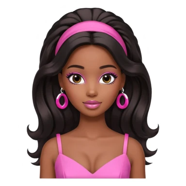black barbie. half up half down hair, pink dress, perfect makeup and super pretty sticker