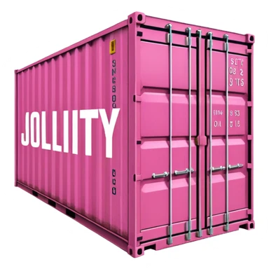 a pink shipping container with the words "Jollity & Co." in big letters on the long side sticker