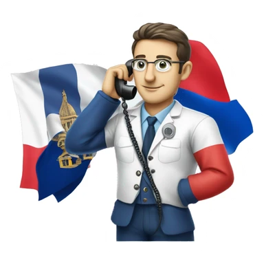 Einchtein dressed in scientific french color with french foutfit making a phone call on a flip phone and a french flag in the other hand sticker
