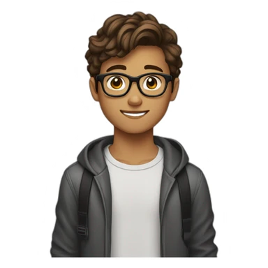A 15 year old boy with brown hair, brown eyes and black glasses and it's a content creator who talks about technology sticker