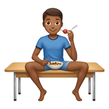 uma pessoa sentada em uma mesa. SENTADA em cima da mesa, como se a mesa fosse um banco. ai o banco vai ser alto e ela vai ta comendo num banco, sendo que ta sentado na mesa. tipo SENTADO na mesa mesmo, em cima da mesa sticker
