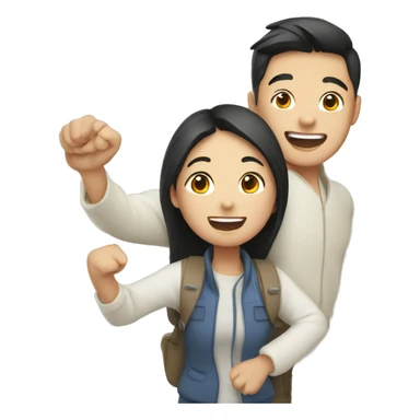 Cute young  Asian couple excitedly traveling  sticker