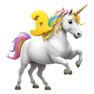 Unicorn dancing on a rainbow, the unicorn is holding a poop emoji sticker