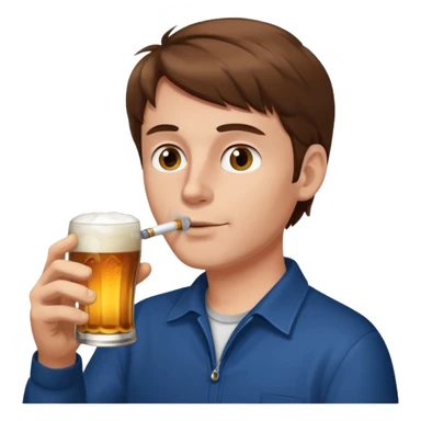 white Man  brown hair drinking a beer smoking a cigarette sticker