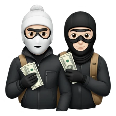 Two men one white and the other black one Ski mask holding money bag sticker