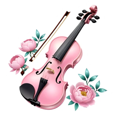 Iridescent soft pastel pink roamin romantic violin with peonies and glitter sticker