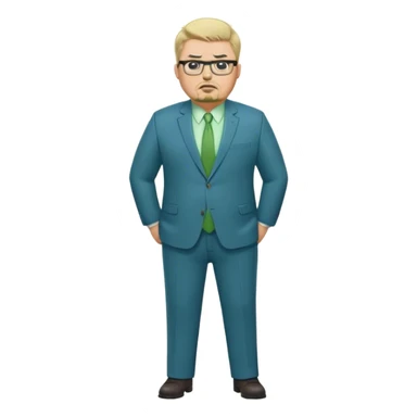 Full Body white male plus size wearing glasses with a goatee with lihu blonde and gray very short hair angry head Coach in blue and green suit sticker