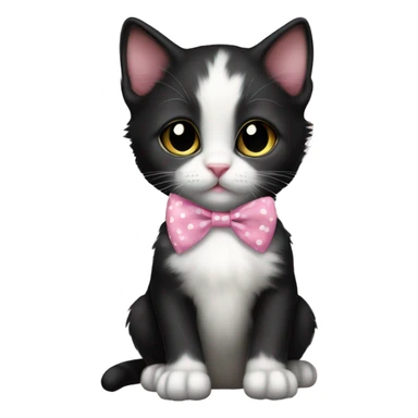 Baby Full body Tuxedo kitten with a pink polka dot ribbon Hazel eyes sticker