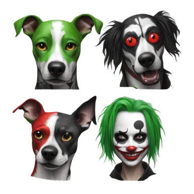 Punk Green gray black red punk dog joker Harley Quinn mime clown facepaint tattoos punk lurcher surrealism  sticker