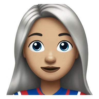 Girl with long black hair, circle face, wearing buffalo bills jersey sticker
