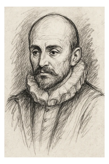 make a less detailed portrait of Montaigne, the french philosopher, a black outline sticker