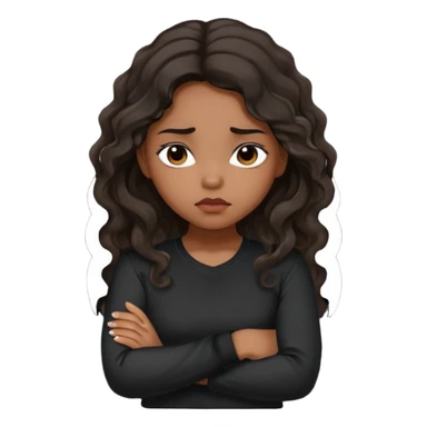 Hispanic girl with dark long wavy hair crossing her arms while pouting and wearing a black long sleeve shirt sticker