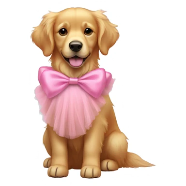 Full body Golden retriever wearing a pink tutu and bow sticker