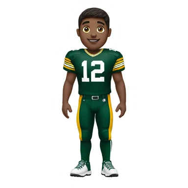 Brunette boy wearing Green Bay packers uniform sticker