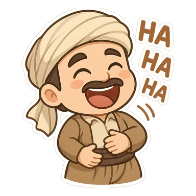 Kurdish sticker, cartoon style, Kurdish man or woman in jamadani, laughing hard, eyes closed, hand on belly, no text sticker