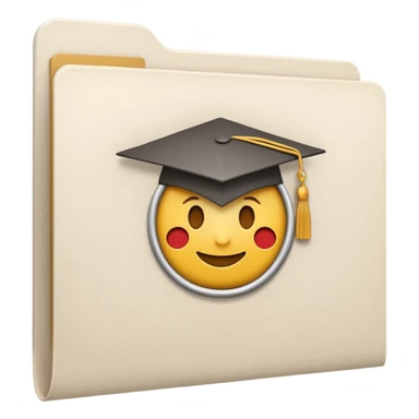 A simple emoji-style icon of a white textured paper folder, clean and formal, with sharp edges, minimal shading, and an embossed university degree/certification seal on the front, conveying academic achievement and official records. sticker