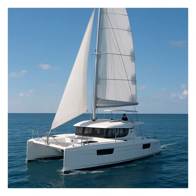 a lagoon 42 catamaran with no wording on the boat  sticker