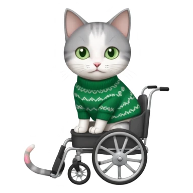 full body small short hair dark grey and white cat with green eyes walking in a wheelchair for cats sticker