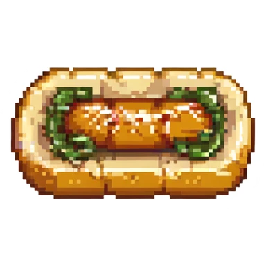 pixel art of a chipa with a suggestive sausage shape, comedic and not explicit sticker
