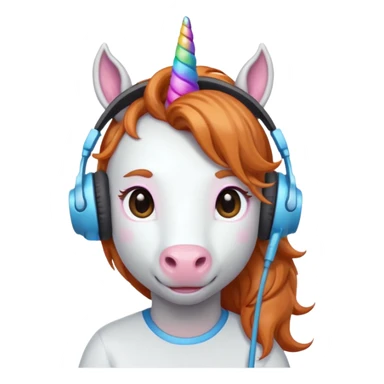 headphone wearing unicorn with ginger  hair sticker
