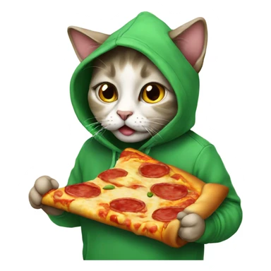 Cat wearing hoodie eating a pizza sticker