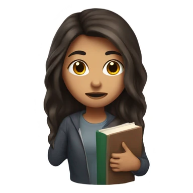 Brusing student with dark brown long hair and a book in her hand sticker