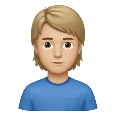 boy with dark blonde hair in a mullet with a neat blue shirt (blouse) sticker