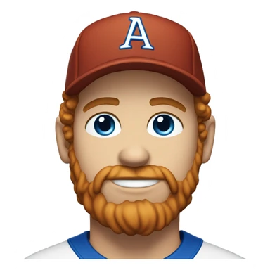 35 year old, male, short curly red hair, pale, thick beard, blue eyes, baseball hat sticker