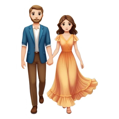 Elegant girl with a beautiful flowy dress and clean girl makeup and man together in Montenegro sunset holding hands  sticker