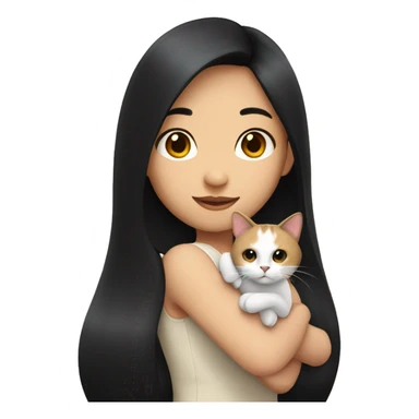 A long black hair Asian girl holding a calico cat sticker