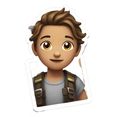 A brown haired 10 year old holding a fortnite card sticker