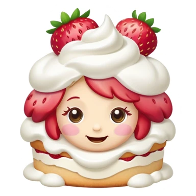 kawaii strawberry shortcake with whipped cream and a happy face sticker