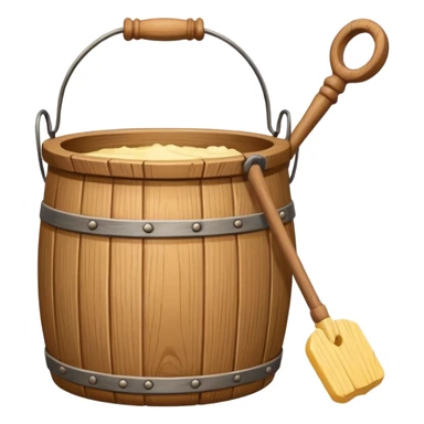 Create a wooden butter churn bucket with stick showing  sticker