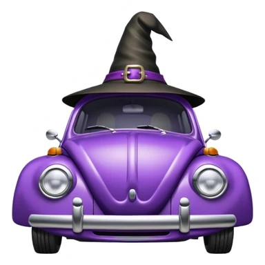 A purple vw bug in a witches hat sticker