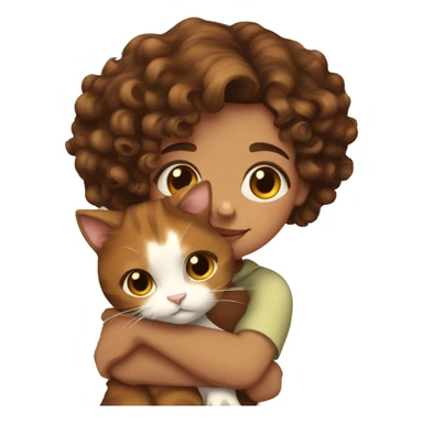  Brown curly hair girl hug calico cat sticker