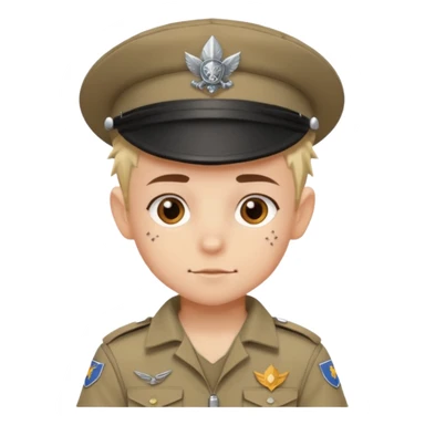 tattoed scout kid, spiky haired with scout uniform and hat sticker