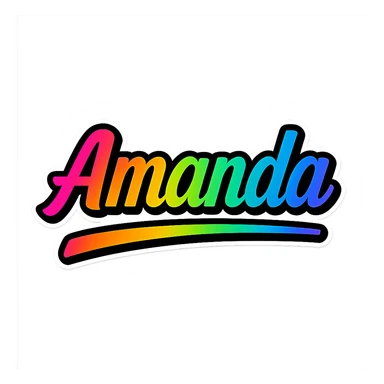 Amanda name in modern gradient font with precise Hungarian characters, dark outline, extra thick, prominent white letter border, dynamic slanted underline, rainbow gradient colors, 1000x1000 px, PNG, transparent background sticker