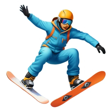 An icon showing a snowboarder performing an exciting jump on a snow-covered slope. The background features towering mountains, snow-covered trees, and a bright, clear sky. Transparent background highlights the speed, agility, and thrill of snowboarding. sticker