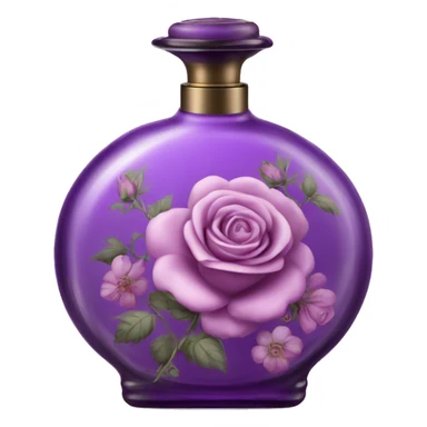 Purple old Antique oil perfume bottle with herbal and rose flowers sticker