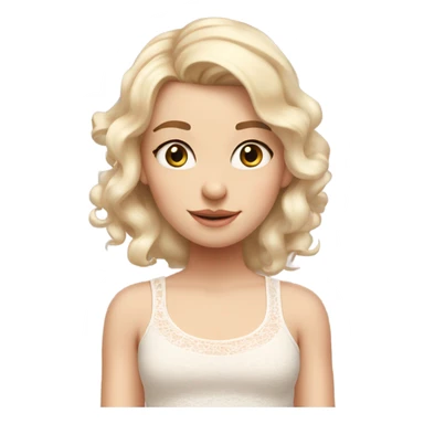 light blonde haired girl with a lacy white tank top on with very light pink bows in her hair sticker