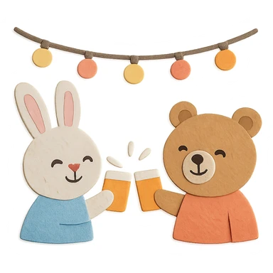 bunny and bear clinking juice cups under string lights sticker