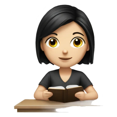 A white girl with black hair studying sticker