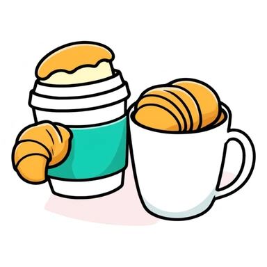 coffee and croissant, cartoonish sticker style sticker